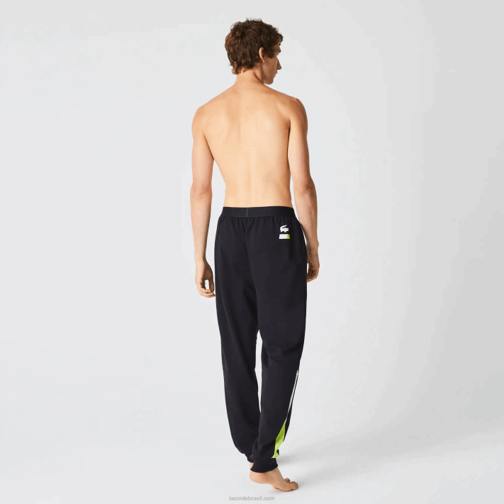 Lacoste calça de pijama de lã com logo oversized homens cinza escuro branco amarelo p44 88BL1566 - Image 3