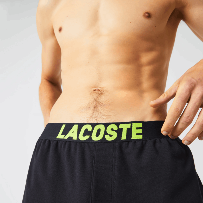 Lacoste calça de pijama de lã com logo oversized homens cinza escuro branco amarelo p44 88BL1566 - Image 4