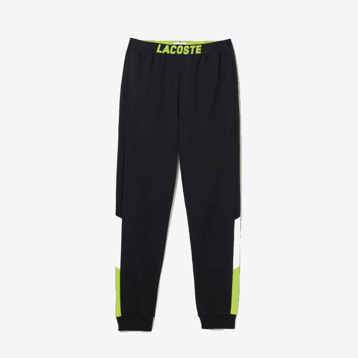 Lacoste calça de pijama de lã com logo oversized homens cinza escuro branco amarelo p44 88BL1566 - Image 5