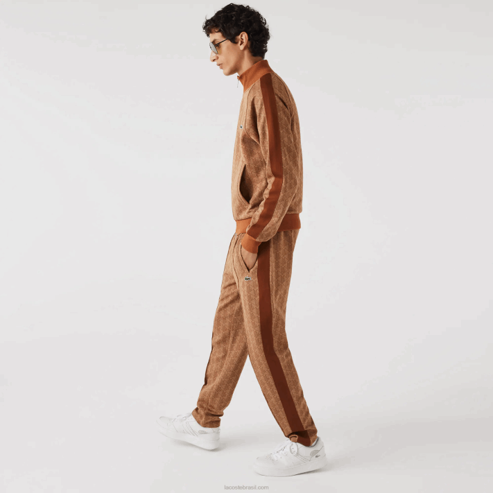 Lacoste calça de treino com estampa de monograma homens bege marrom zwm 88BL280 - Image 2