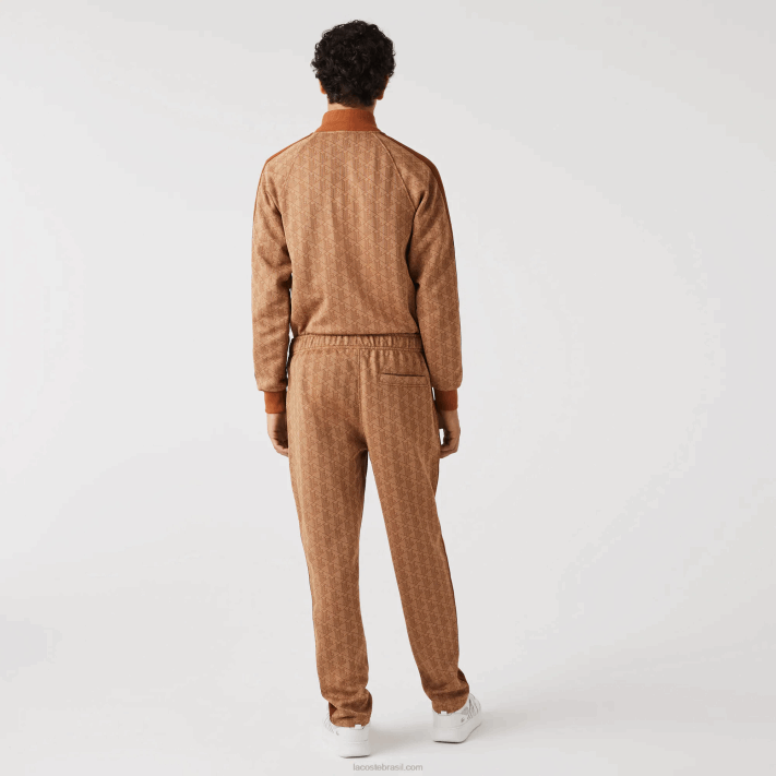 Lacoste calça de treino com estampa de monograma homens bege marrom zwm 88BL280 - Image 3