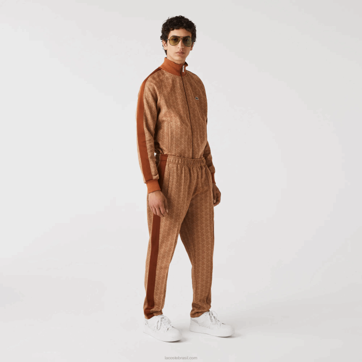 Lacoste calça de treino com estampa de monograma homens bege marrom zwm 88BL280 - Image 1