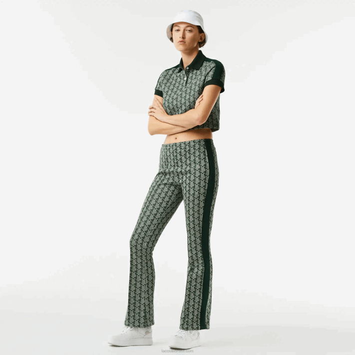 Lacoste calça de treino com estampa de monograma mulheres verde bege 7m4 88BL2535 - Image 1