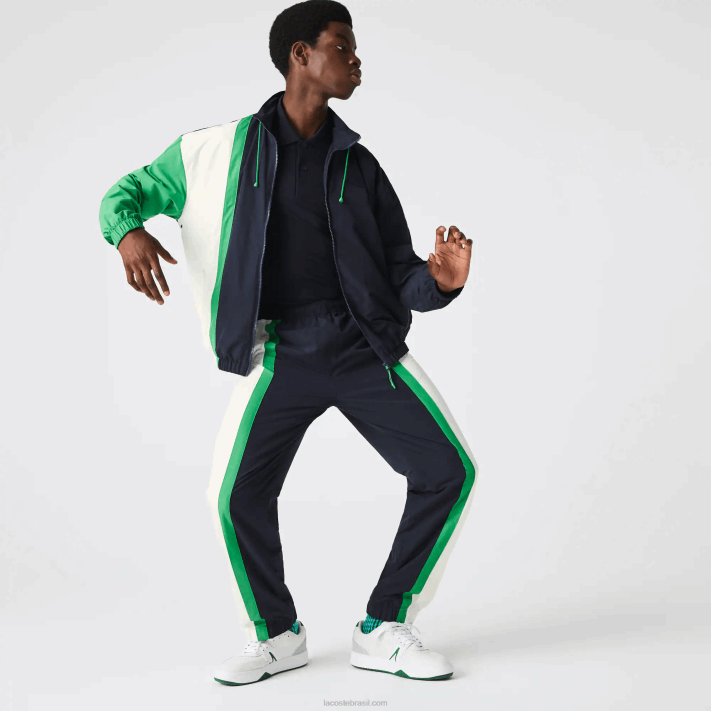 Lacoste calça esportiva color block leve e repelente à água homens azul marinho branco verde 19v 88BL1180 - Image 2