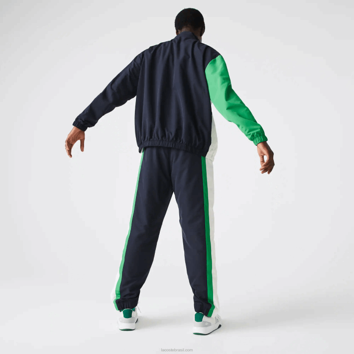 Lacoste calça esportiva color block leve e repelente à água homens azul marinho branco verde 19v 88BL1180 - Image 3