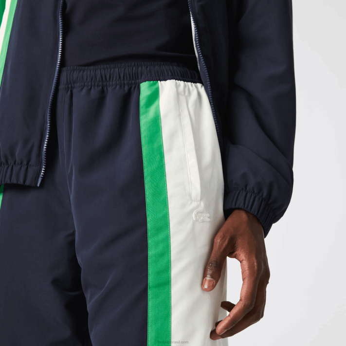 Lacoste calça esportiva color block leve e repelente à água homens azul marinho branco verde 19v 88BL1180 - Image 4