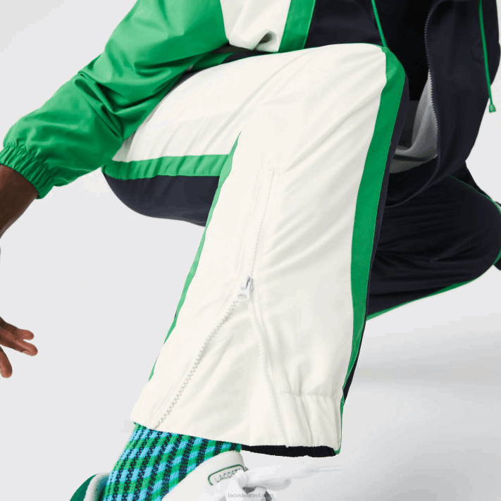 Lacoste calça esportiva color block leve e repelente à água homens azul marinho branco verde 19v 88BL1180 - Image 8