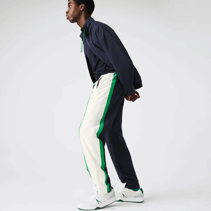Lacoste calça esportiva color block leve e repelente à água homens azul marinho branco verde 19v 88BL1180 - Image 1