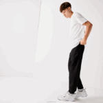 Lacoste calça esportiva de tafetá com tecelagem de diamante homens preto 031 88BL1113 - Image 2