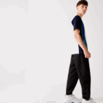 Lacoste calça esportiva de tafetá com tecelagem de diamante homens preto 031 88BL1113 - Image 7