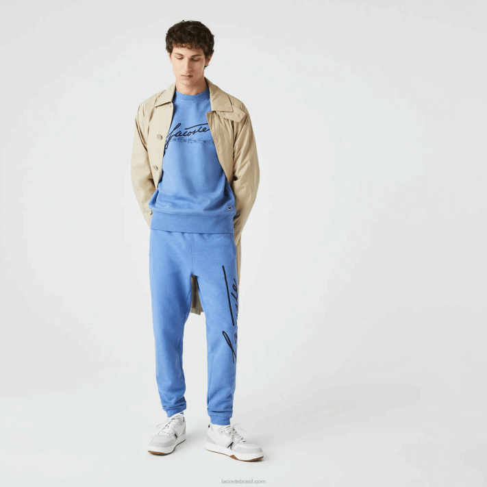 Lacoste calça jogging de lã de algodão com estampa de crocodilo e assinatura homens chine azul hg3 88BL1067 - Image 2