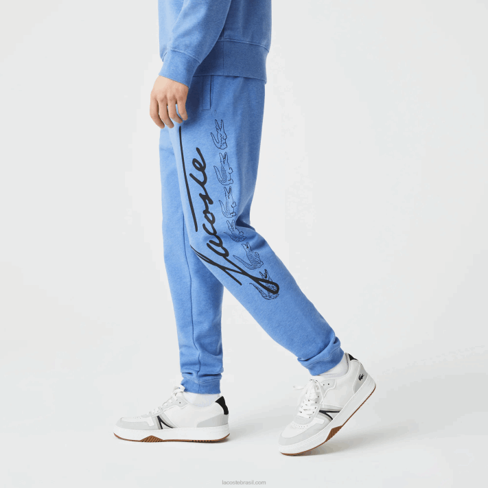 Lacoste calça jogging de lã de algodão com estampa de crocodilo e assinatura homens chine azul hg3 88BL1067 - Image 4