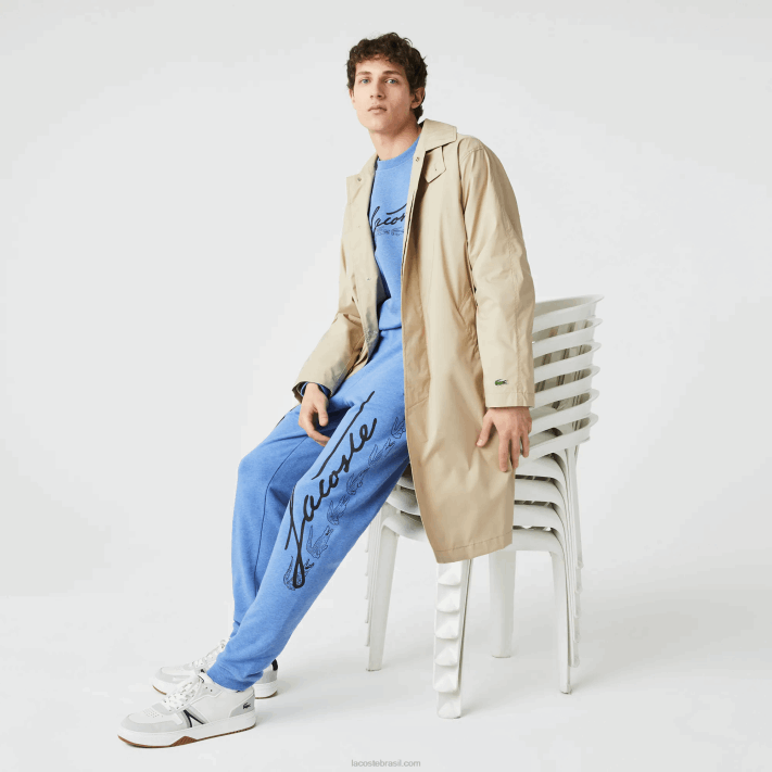 Lacoste calça jogging de lã de algodão com estampa de crocodilo e assinatura homens chine azul hg3 88BL1067 - Image 1