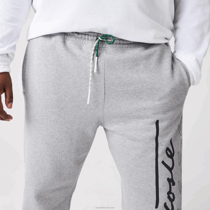Lacoste calça jogging de lã de algodão com estampa de crocodilo e assinatura homens lombo cinza 4jv 88BL1065 - Image 11