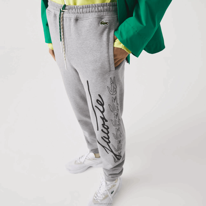 Lacoste calça jogging de lã de algodão com estampa de crocodilo e assinatura homens lombo cinza 4jv 88BL1065 - Image 5