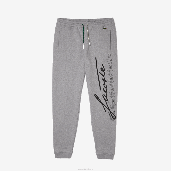 Lacoste calça jogging de lã de algodão com estampa de crocodilo e assinatura homens lombo cinza 4jv 88BL1065 - Image 6