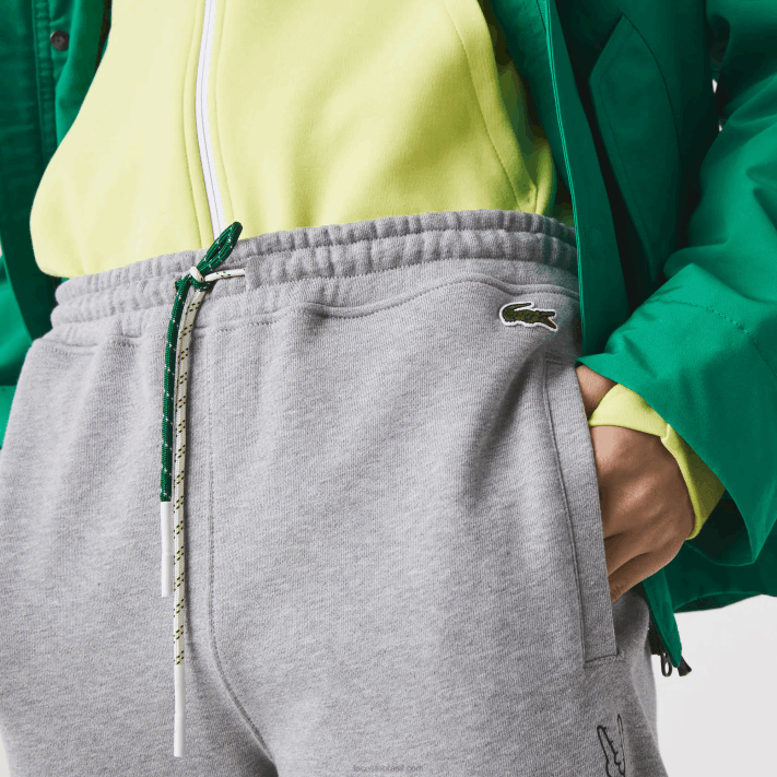 Lacoste calça jogging de lã de algodão com estampa de crocodilo e assinatura homens lombo cinza 4jv 88BL1065 - Image 8