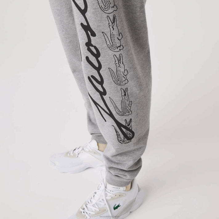 Lacoste calça jogging de lã de algodão com estampa de crocodilo e assinatura homens lombo cinza 4jv 88BL1065 - Image 9