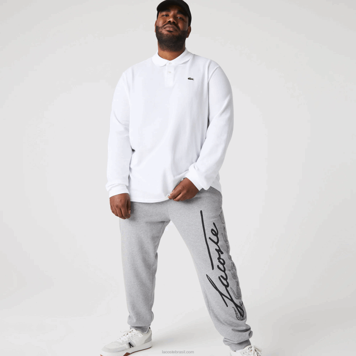 Lacoste calça jogging de lã de algodão com estampa de crocodilo e assinatura homens lombo cinza 4jv 88BL1065 - Image 10
