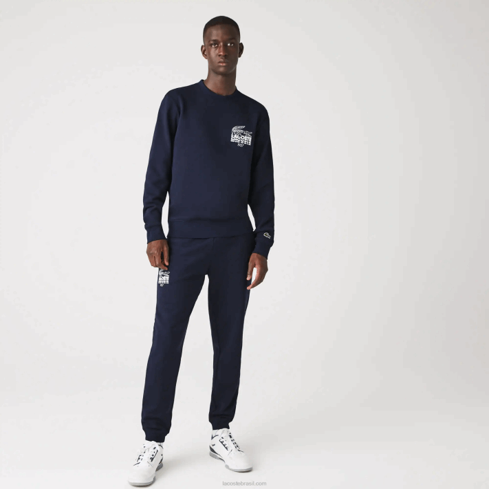Lacoste calça jogging de lã de algodão com marca de crocodilo homens azul marinho 166 88BL1095 - Image 1