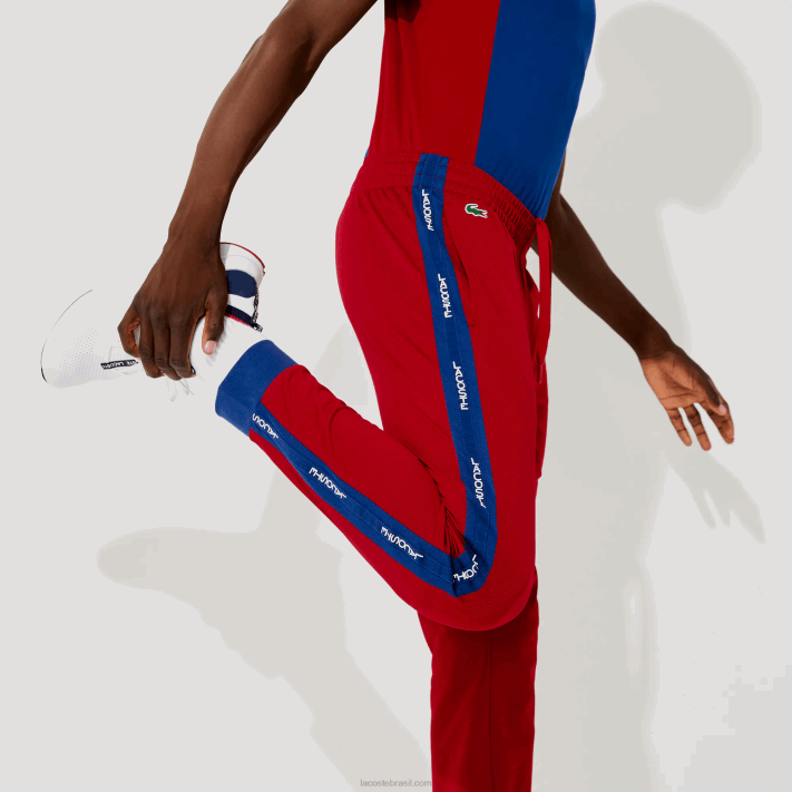 Lacoste calça jogging piquê esporte homens vermelho azul branco zt4 88BL1142 - Image 4