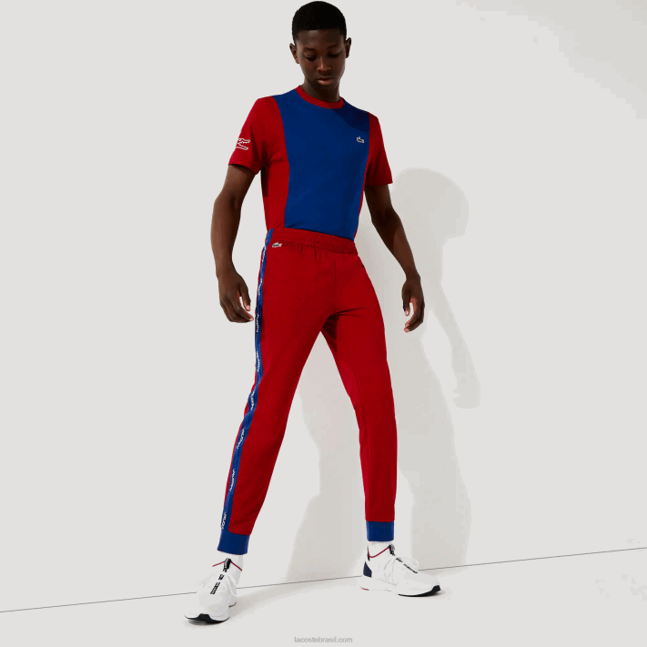 lacoste_calca_jogging_pique_esporte_homens_vermelho_azul_branco_zt4_88bl1142.png Lacoste calça jogging piquê esporte homens vermelho azul branco zt4 88BL1142 - Image 1