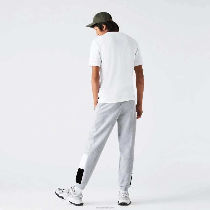 Lacoste calças de jogging de lã colorblock de marca homens lombo cinza branco preto p0f 88BL1108 - Image 3