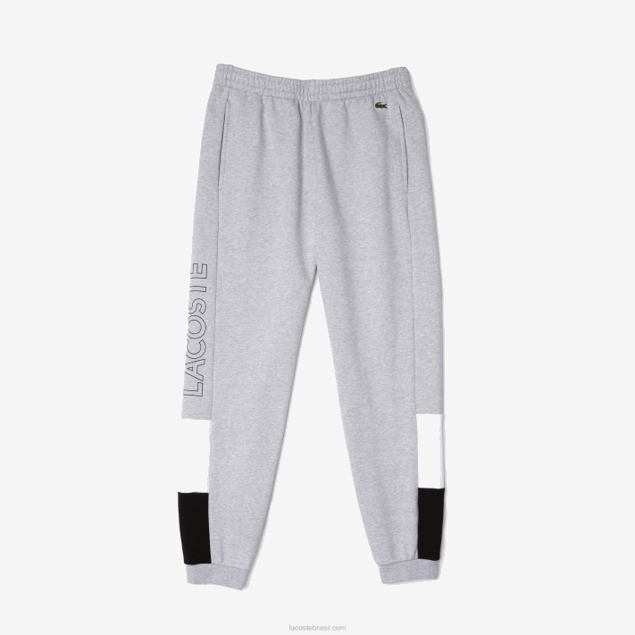 Lacoste calças de jogging de lã colorblock de marca homens lombo cinza branco preto p0f 88BL1108 - Image 4
