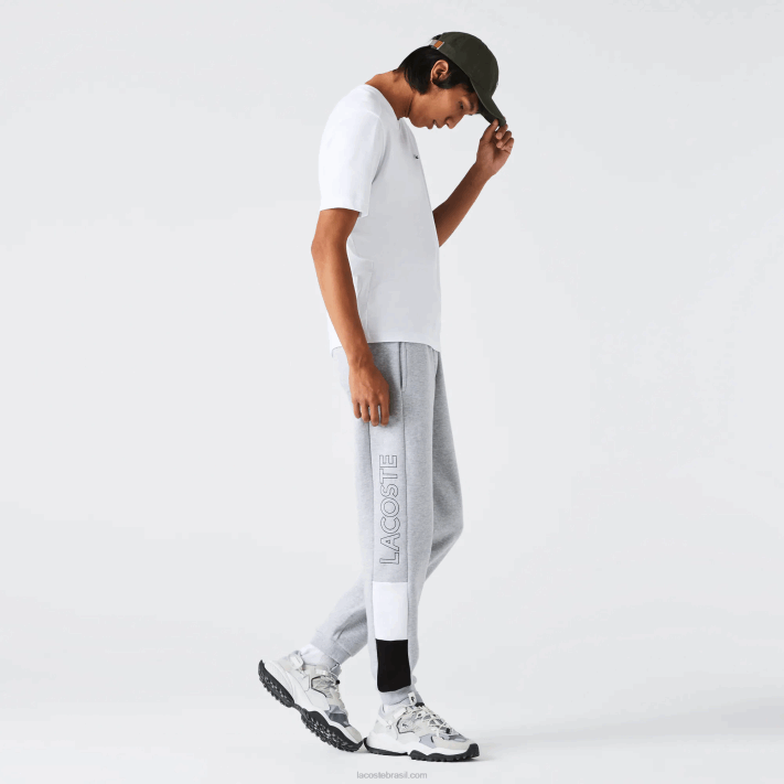 Lacoste calças de jogging de lã colorblock de marca homens lombo cinza branco preto p0f 88BL1108 - Image 6