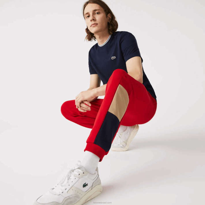 Lacoste calças de jogging de lã colorblock de marca homens vermelho bege azul marinho 1fu 88BL1109 - Image 2
