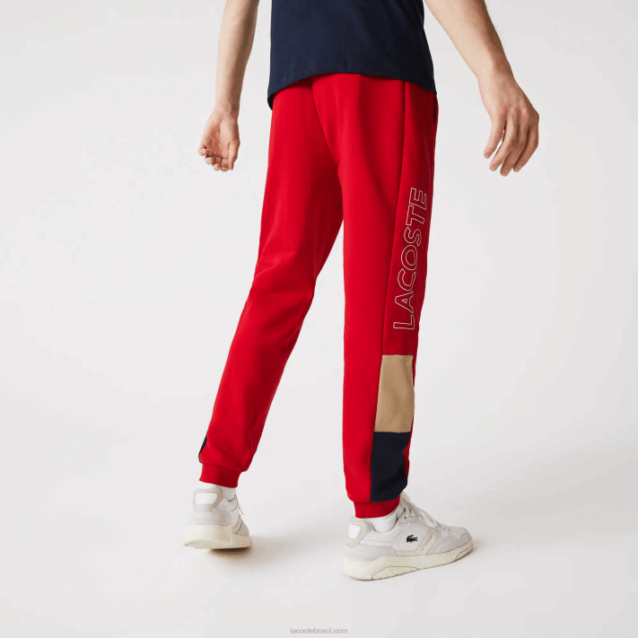 Lacoste calças de jogging de lã colorblock de marca homens vermelho bege azul marinho 1fu 88BL1109 - Image 3