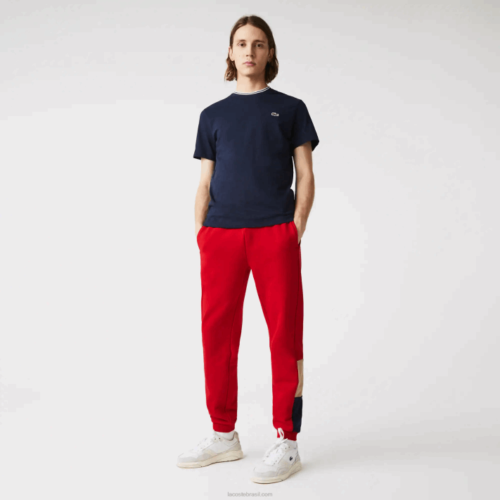 Lacoste calças de jogging de lã colorblock de marca homens vermelho bege azul marinho 1fu 88BL1109 - Image 4