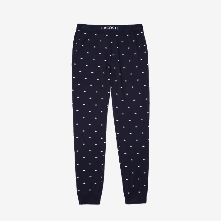Lacoste calças de pijama de jérsei impressas homens azul marinho branco 525 88BL1385 - Image 5