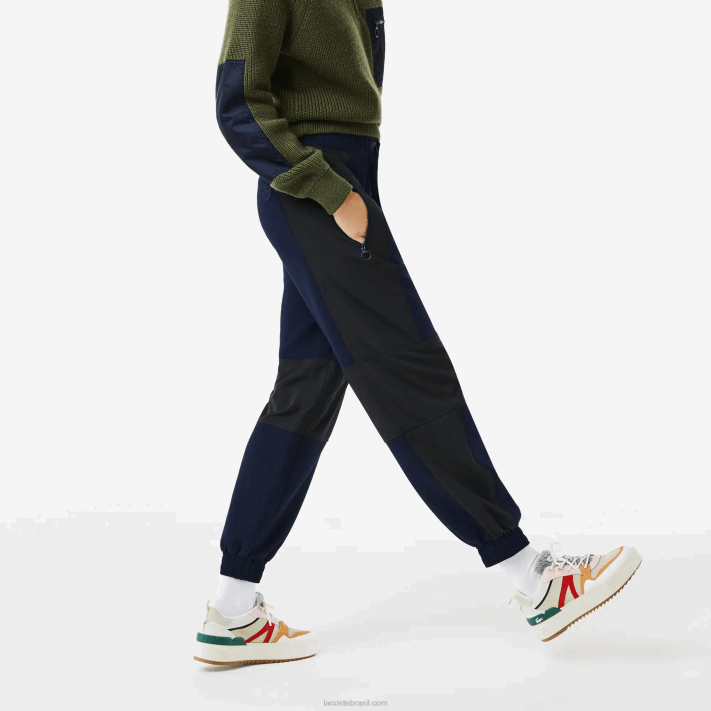 Lacoste calças de treino colorblock distintivo mulheres azul marinho preto r8p 88BL2552 - Image 2