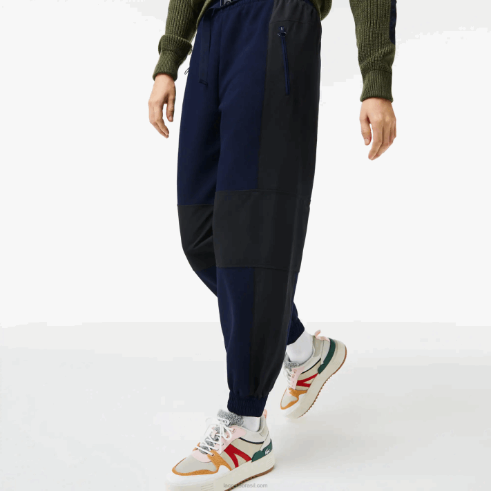 Lacoste calças de treino colorblock distintivo mulheres azul marinho preto r8p 88BL2552 - Image 7