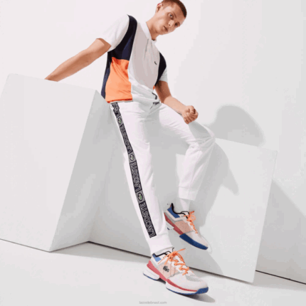 Lacoste calças de treino de bandas de marca esportiva homens branco laranja azul marinho asr 88BL1120