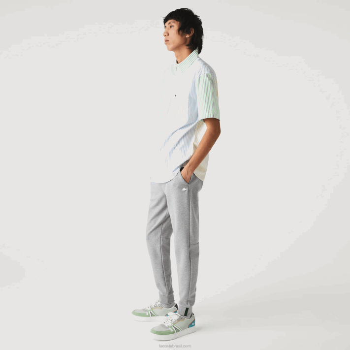 Lacoste calças de treino de mistura de algodão mesclado slim fit homens lombo cinza 4jv 88BL1005 - Image 6
