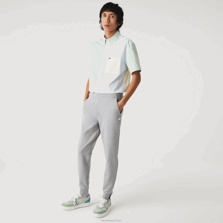 Lacoste calças de treino de mistura de algodão mesclado slim fit homens lombo cinza 4jv 88BL1005 - Image 1