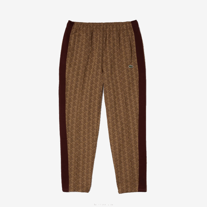 Lacoste calças de treino jacquard com monograma vivo homens bege bordeaux mkj 88BL1186 - Image 5