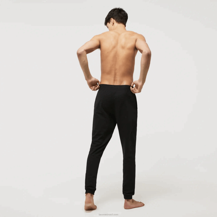 Lacoste calças internas de mistura de lã de algodão com design de crocodilo homens preto branco 258 88BL1469 - Image 3