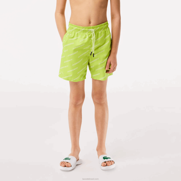 Lacoste calções de banho de poliéster reciclado impressos Rapazes amarelo branco 9zv 88BL3109 - Image 2