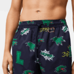 Lacoste calções de banho forrados em malha homens qrn branco azul marinho 88BL1670 - Image 2