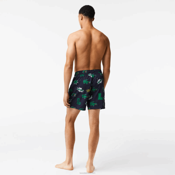Lacoste calções de banho forrados em malha homens qrn branco azul marinho 88BL1670 - Image 3