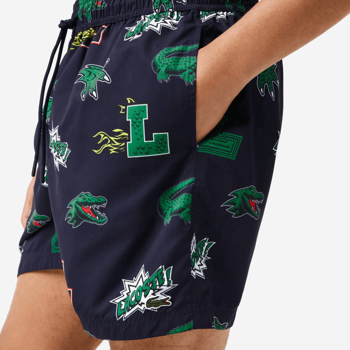 Lacoste calções de banho forrados em malha homens qrn branco azul marinho 88BL1670 - Image 4