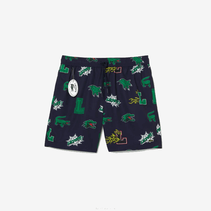 Lacoste calções de banho forrados em malha homens qrn branco azul marinho 88BL1670 - Image 5