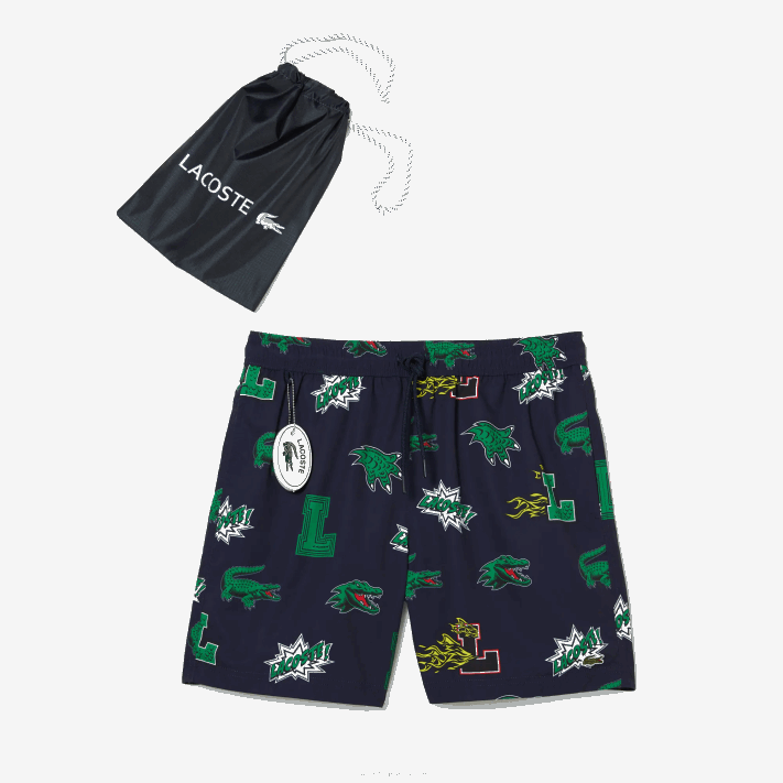 Lacoste calções de banho forrados em malha homens qrn branco azul marinho 88BL1670 - Image 6
