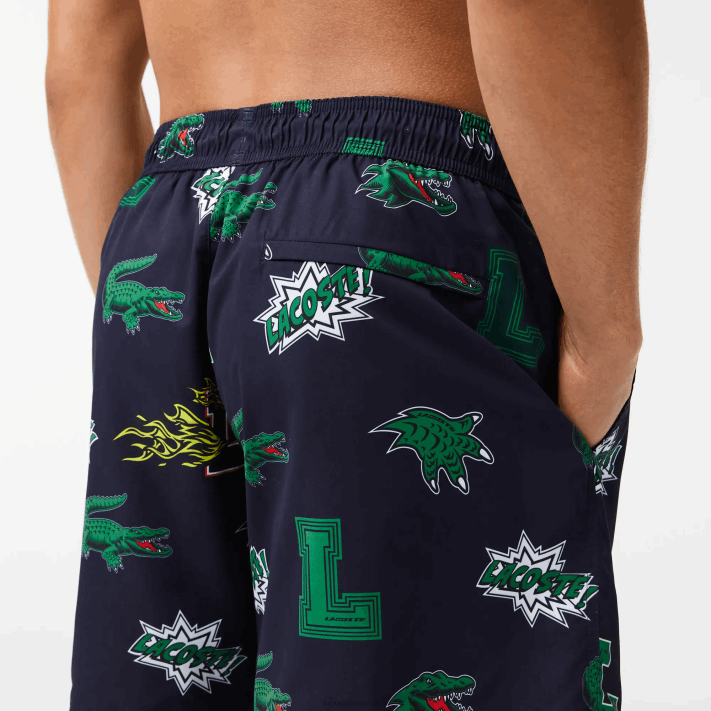 Lacoste calções de banho forrados em malha homens qrn branco azul marinho 88BL1670 - Image 7