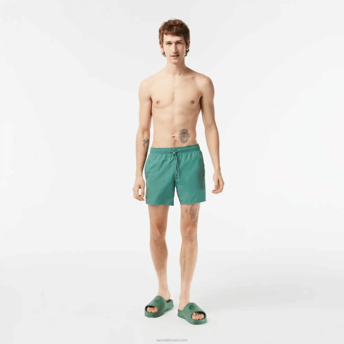 Lacoste calções de banho leves de secagem rápida homens caqui verde wij 88BL546 - Image 1