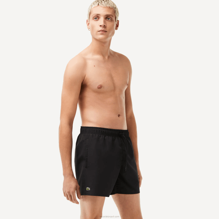 Lacoste calções de banho leves de secagem rápida homens preto verde 964 88BL534 - Image 1