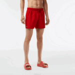 Lacoste calções de banho leves de secagem rápida homens vermelho verde 8un 88BL542 - Image 2